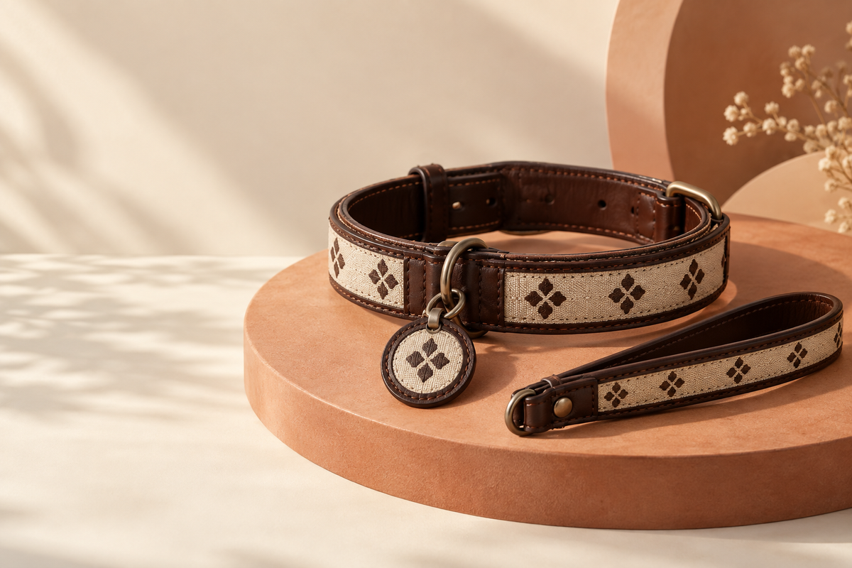 HaloWag coordinated collar and owner strap